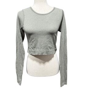 Lululemon Ebb to Street Ribbed Crop Top Size 8 Long Sleeved Rover Green Gray